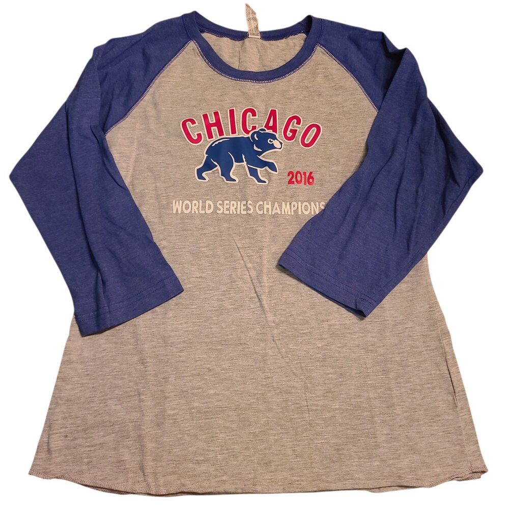 Chicago Cubs Womens T-Shirt 2016 MLB World Series Champions Size M Medium Euc